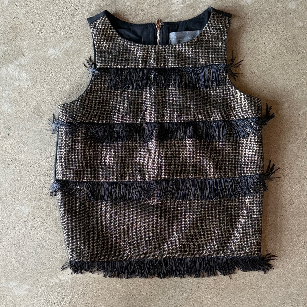 Sunday in Brooklyn Black and Gold Fringe Blouse